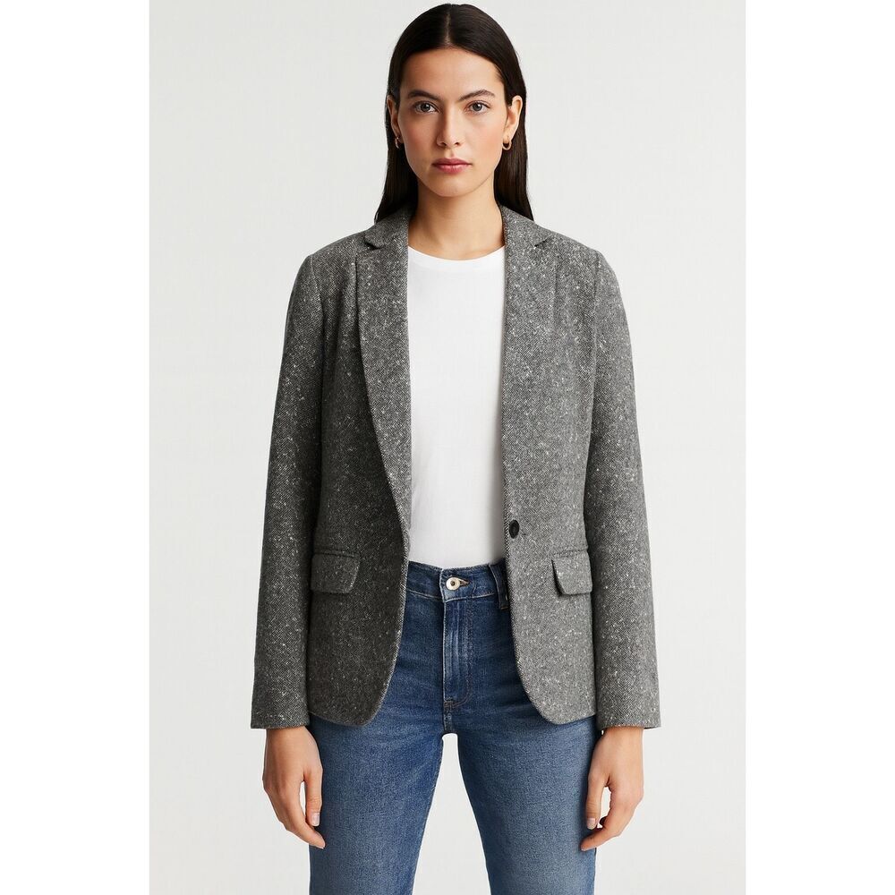 Abercrombie & Fitch Textured Grey Wool-Blend Tweed Blazer Size 8